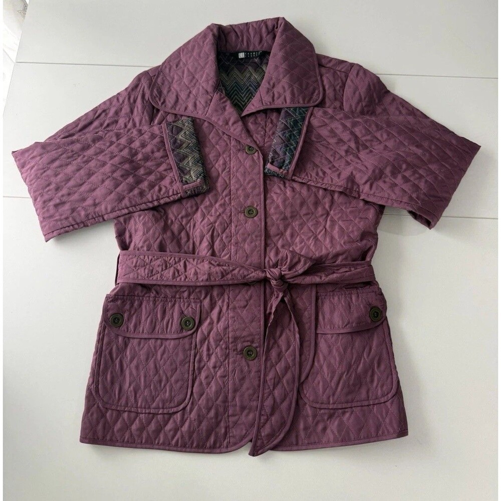 Carole Little Womens Quilted Jacket Purple button up pockets belt Lined S